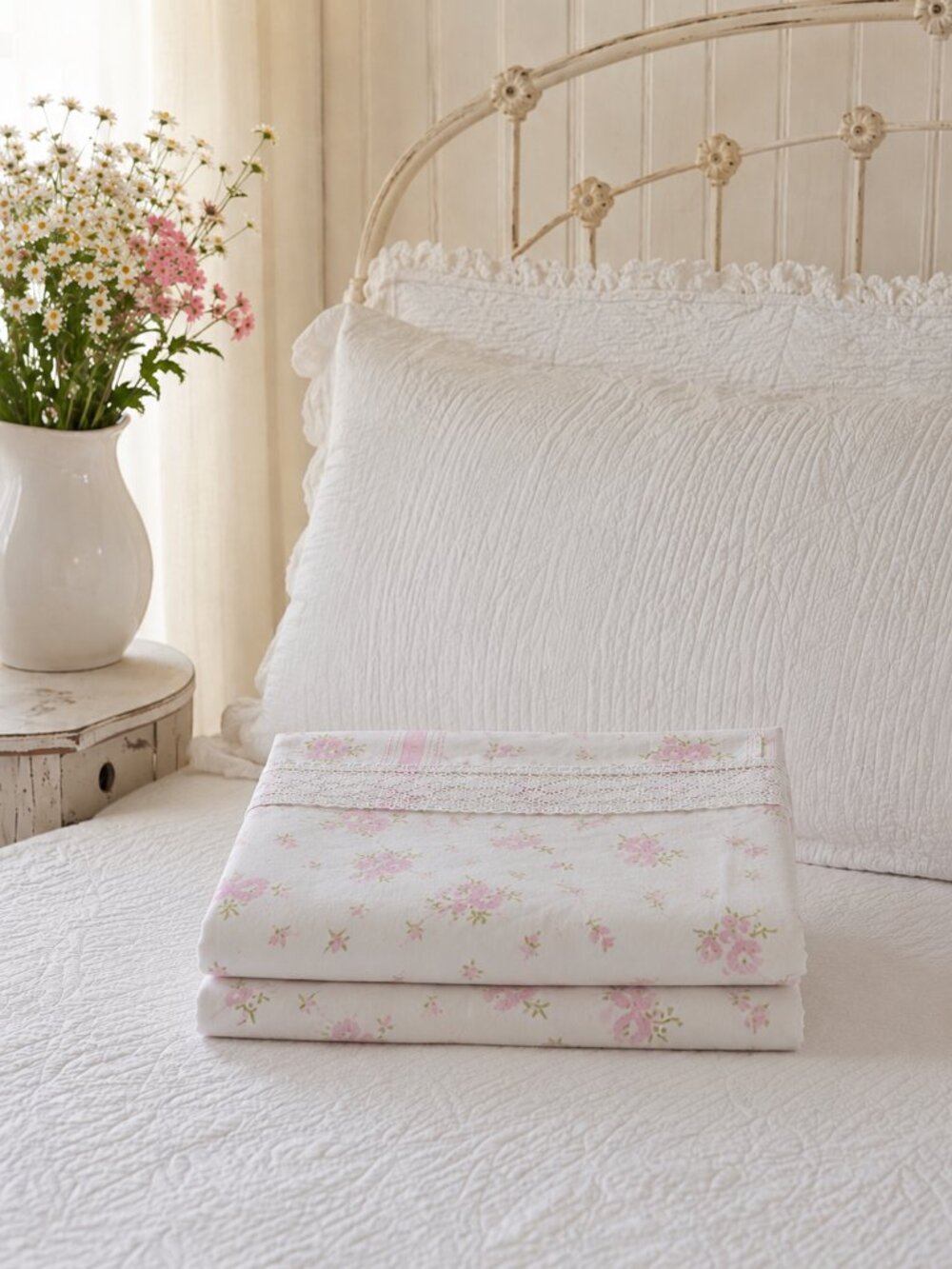 Set of Vintage Pink Rose Standard Size Pillowcases - Picture 1 of 4
